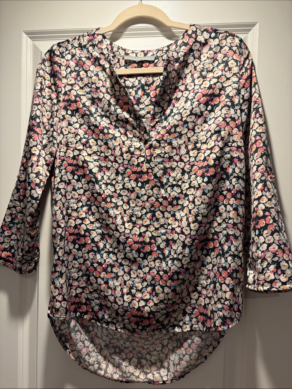 Floral V-Neck Blouse - Black/Pink Cream Floral